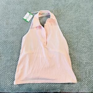 NWT HEDGE Light Pink Golf Tank Top 74002 Hedgerose Edith Pique Halter Cotton L